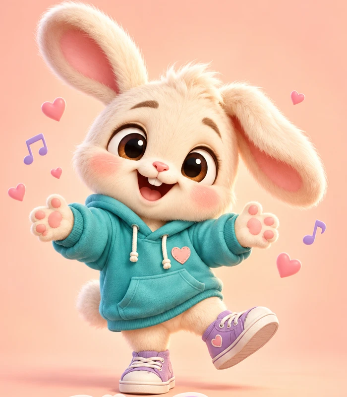 BimBoo the bunny opens his arms for a hug